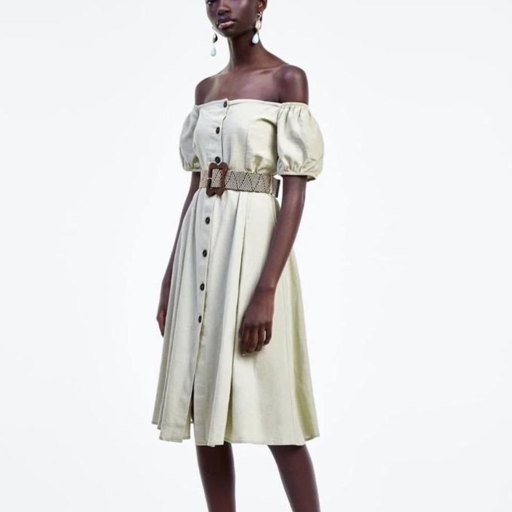 LINEN BLEND BUTTON DRESS ZARA